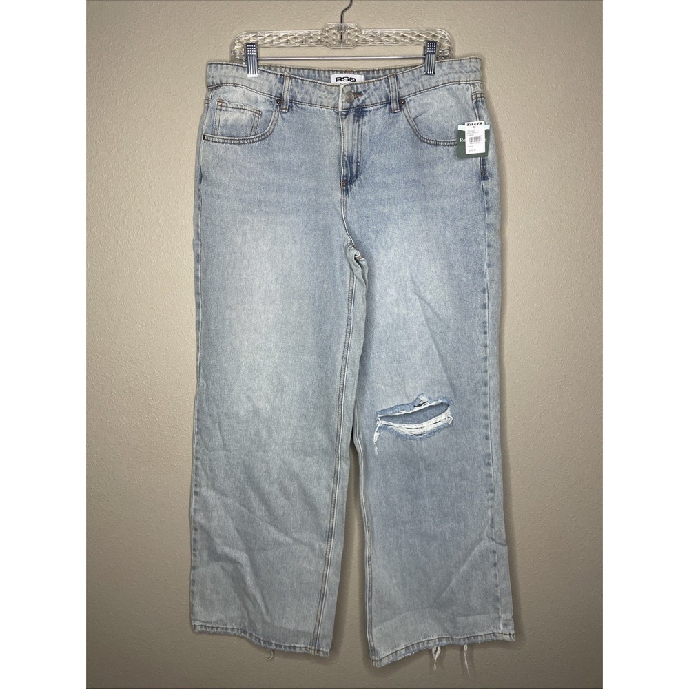 RSQ Women's Size 31 Low Rise Wide Leg Baggy Light Wash Distress Denim Jean NWT